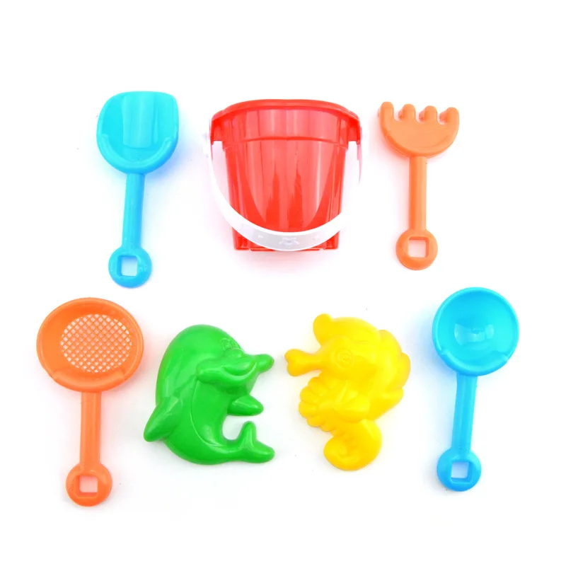 Hot Selling Summer Beach Toys Mini Beach Bucket 7-Piece Set Of Outdoor Sand Digging Plastic Beach Sand Toys For Kids