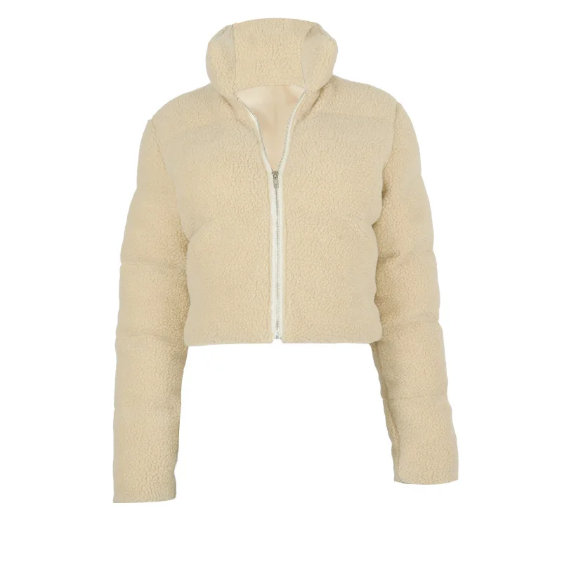 2021 Winter Long Sleeve Stand Collar Zipper Solid Color Coat Fashion Street wear crop top solid color Women Long Sleeves Jacket