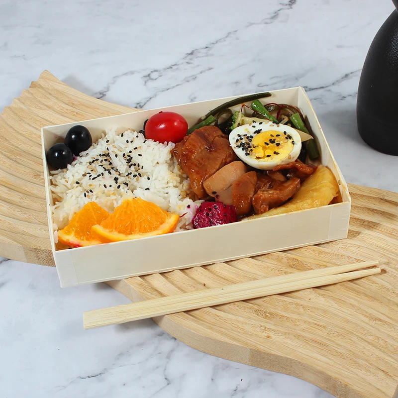 Microwave Safe Disposable Wooden Compartment Foldable Takeaway Fast Food Packaging Containers Meal Tiffin Lunch Meal Box