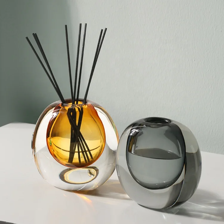 Bixuan Mouth-blown Glass Vase Modern Home Decor Design Table Centerpieces High-end Thick Heavy Solid Color Oval Bud Glass Vases