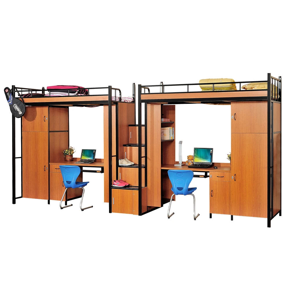 Double Bunk Bed for Student Loft Bed Frame School Bed University Apartment Wooden Metal Bedroom Furniture Modern Metal Tube