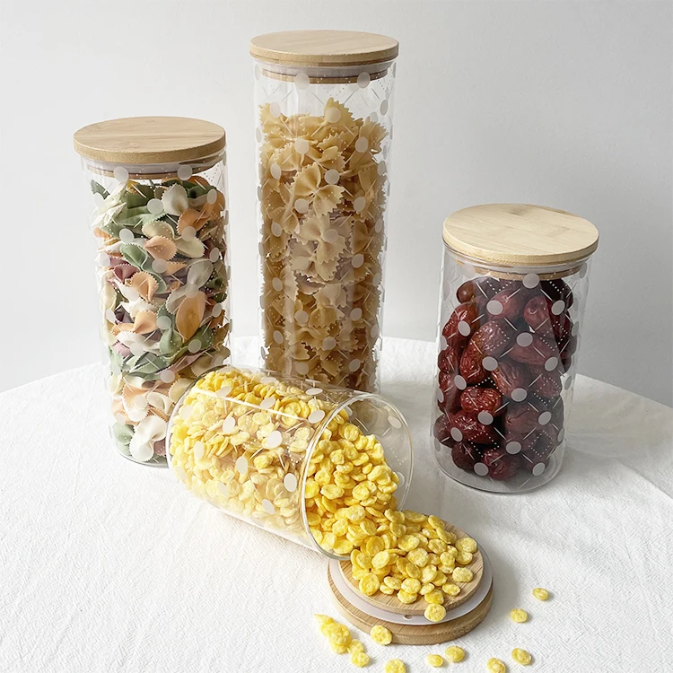 Modern Design Round Glass Stash Jar with Bamboo Lid Airtight Canister for Freshness Preservation for Camping Kitchen Glass