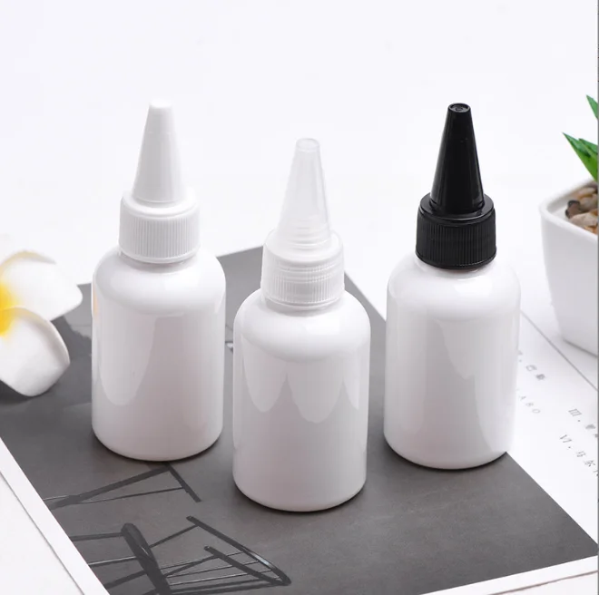 Customize support fast delivery 50ml PET plastic liquid gel Squeeze Dropper Bottle with Twist Top Spout Cap for ink and hair oil