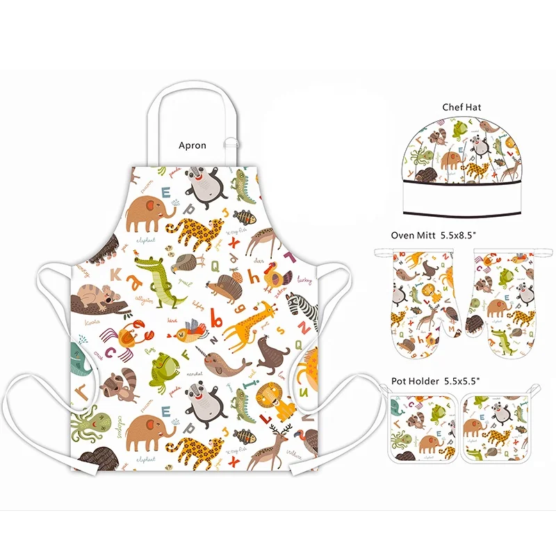 Meita home funny cute kids cleaning kitchen chef hat apron set custom printed apron