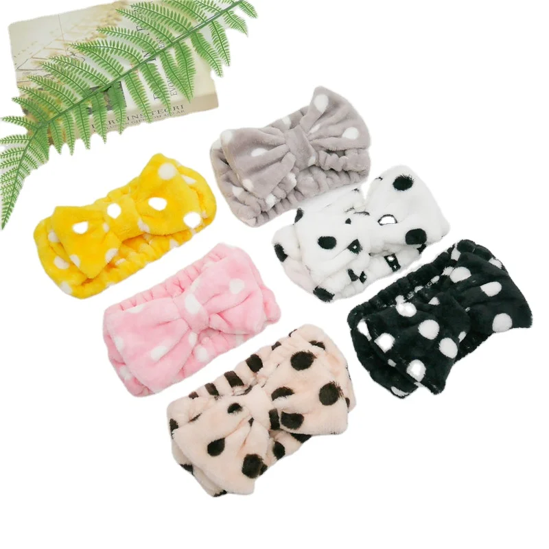 Dot pattern series Polar fleece bow headband WOWEN GIRL Soft hair band