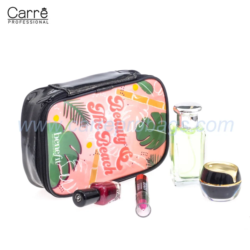 Large Capacity Custom Printing Patent Leather Makeup Organizer with Zipper