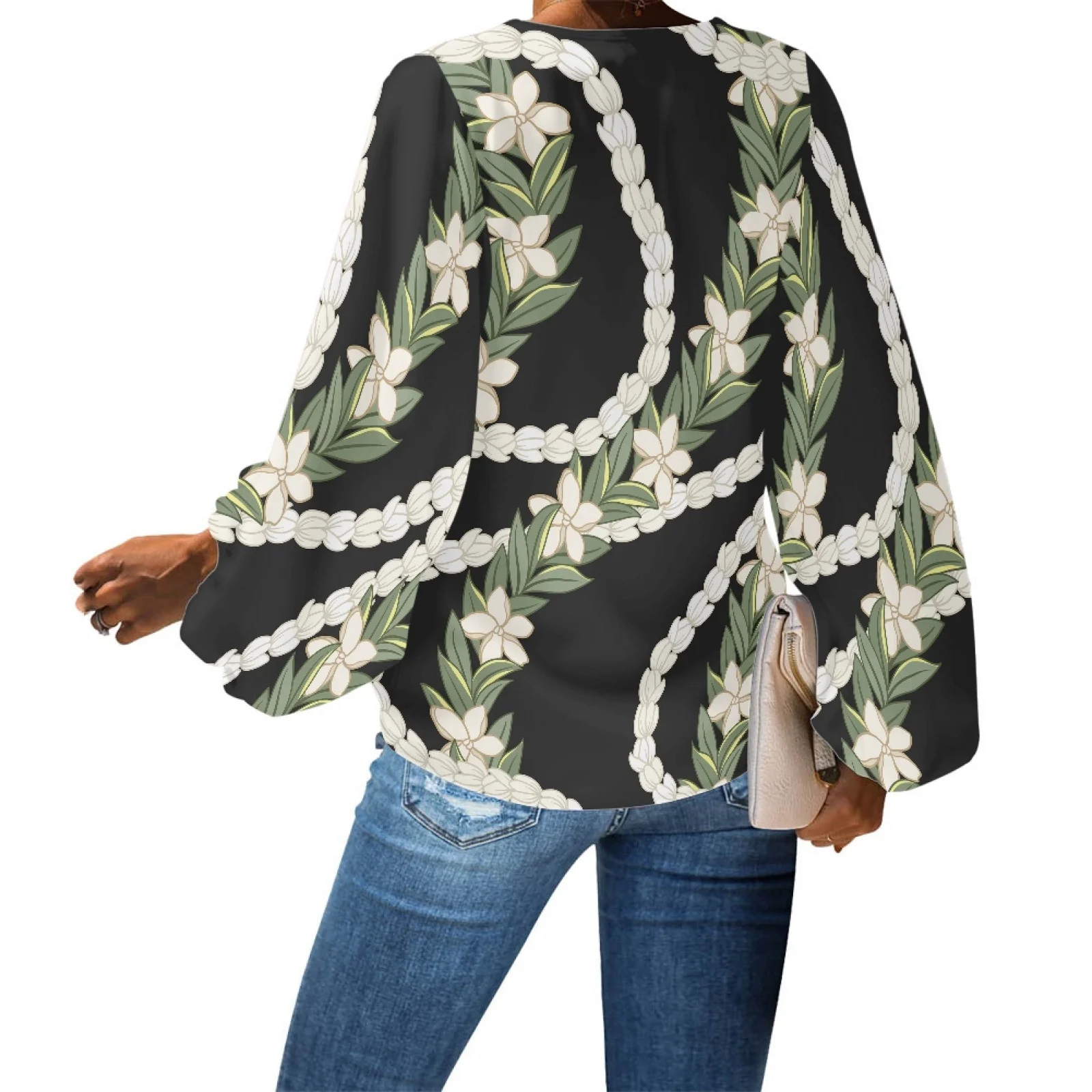 Polynesian Tribal Custom Fashion Hawaiian Floral Print Casual Designs Chiffon Blouse Tops Summer Long Sleeves Blouses for Women