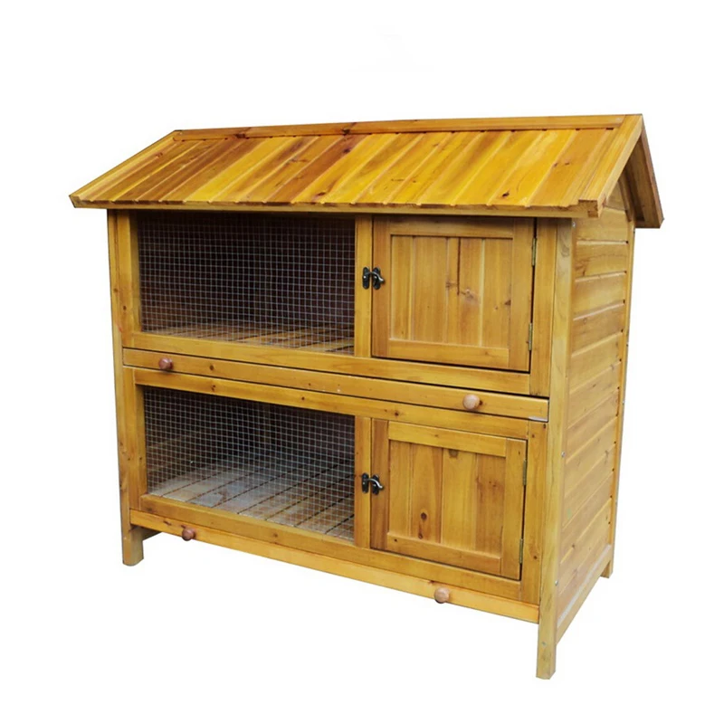 High Quality Fir Wood Cages Cheap Two Floors Wooden Rabbit Hutch