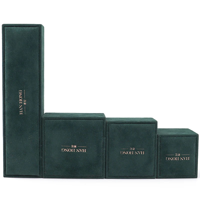 Hanhong luxury jewelry plastic packaging box can print logo necklace bracelet bracelet green velvet  jewelry ring box