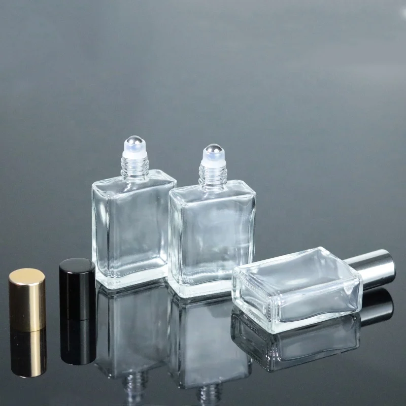 
China Factory Glass Roll On Bottle 15ml 0.5oz Perfume Clear Square Glass Roller Bottle (NRB24) 
