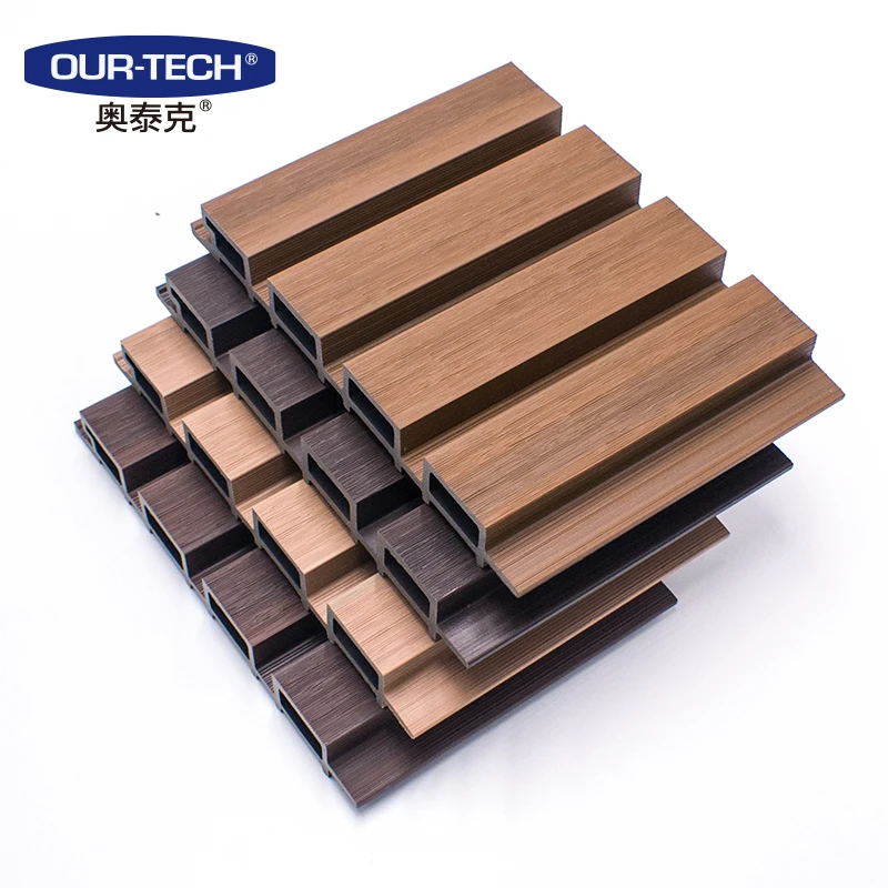 Waterproof Co Extrusion Exterior Wood Composite Hollow Fluted WPC Wall Cladding Boards Facade House Decor Outdoor WPC Wall Panel