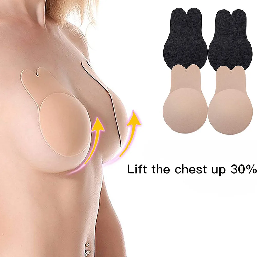 Dropshipping Silicone Adhesive Women Invisible Push Up Bra Nipple Cover Breast Pasties Reusable Lift Up Tape Rabbit Bra 4xl 5xl