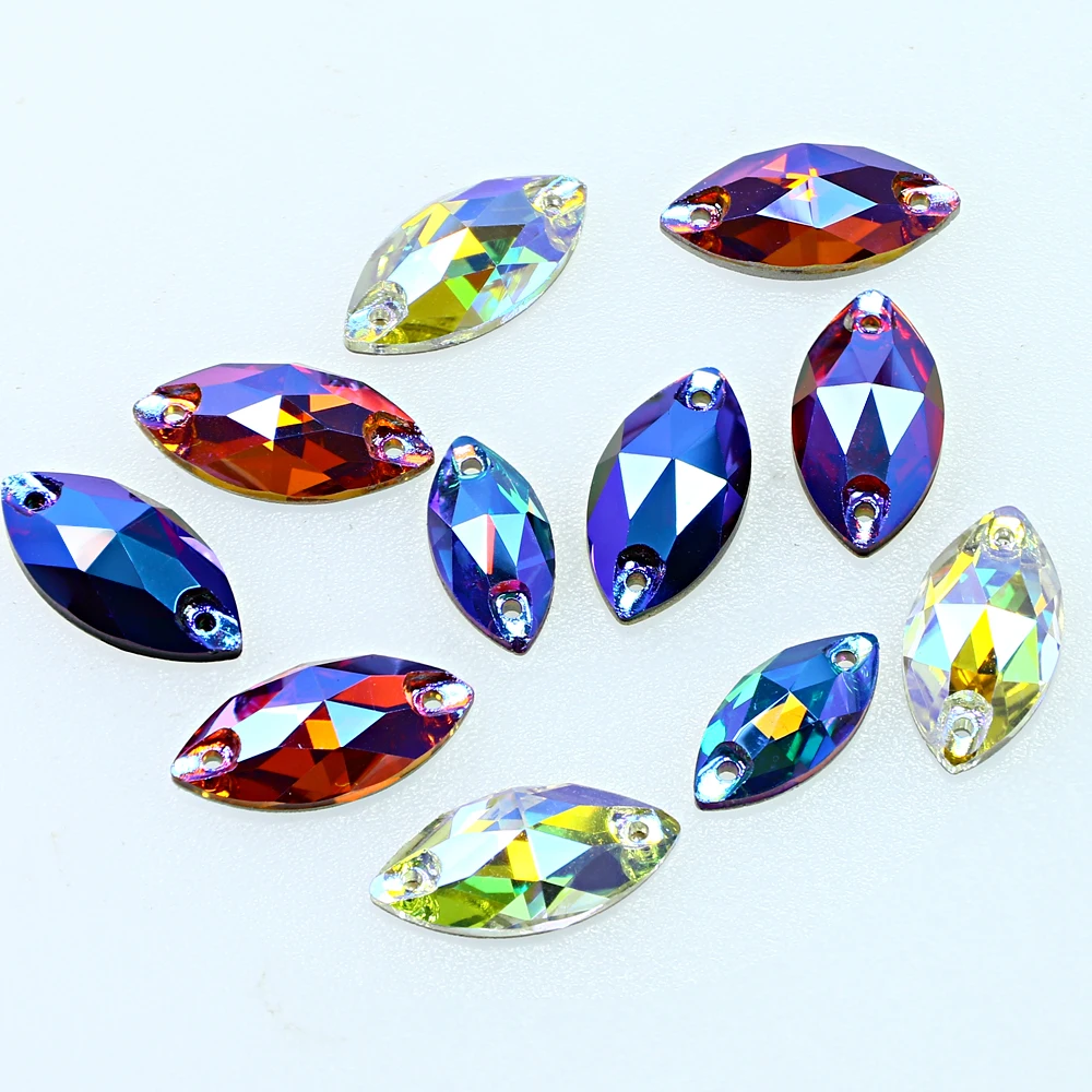 Dongzhou New Color Flat Back Navette Rhinestones Horse Eye Sew On Stones Garment Dress Bags Shoes Crystal Beads