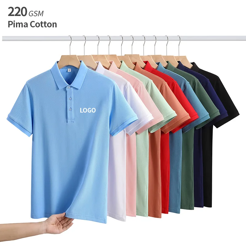 Pima Cotton Soft glossy breathable custom polo shirts high quality