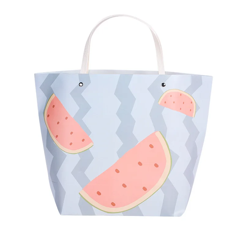 Ship-shaped white cardboard pink fruit pattern clothing tote bag creative ingot gift paper bag