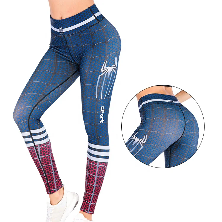 Оптовая продажа, леггинсы с сублимационным принтом супергероев Человека-паука с логотипом