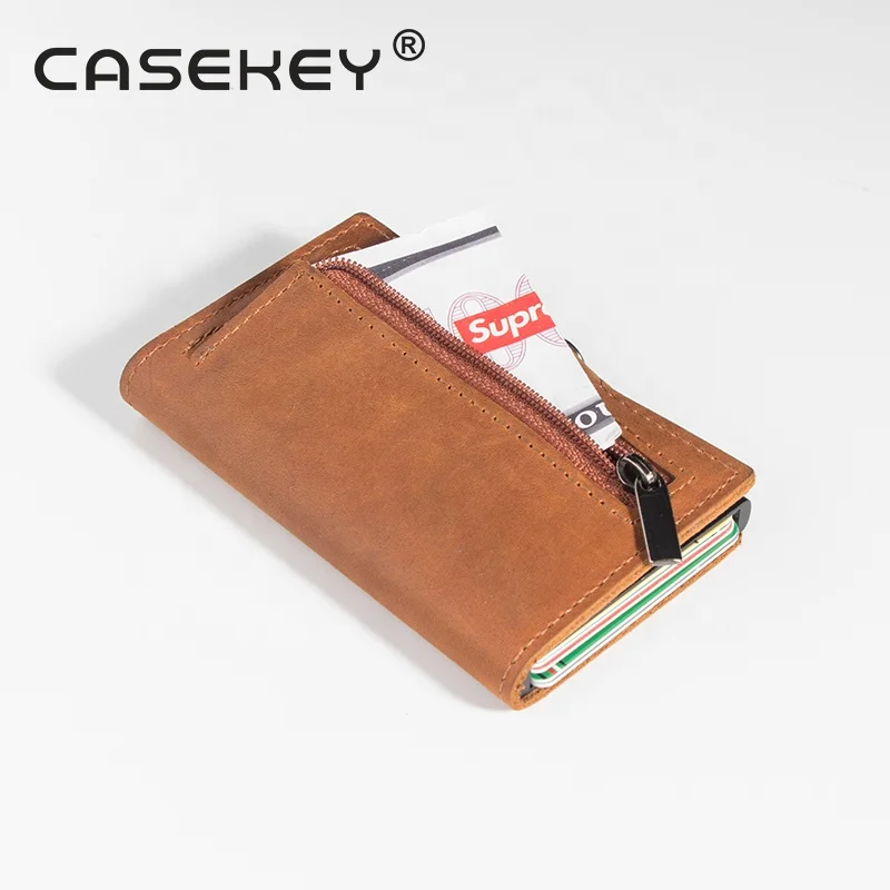 Casekey мужской металлический кошелек на молнии rfid защита держатель кредитных карт