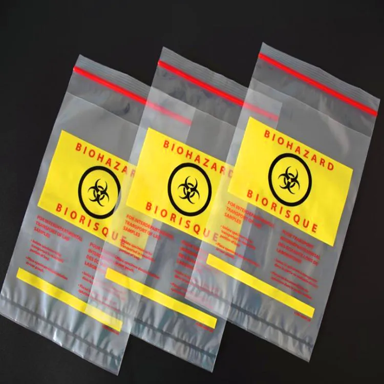  Plastic PE Biohazard Specimen Transport Zip Lock Medical Bag for