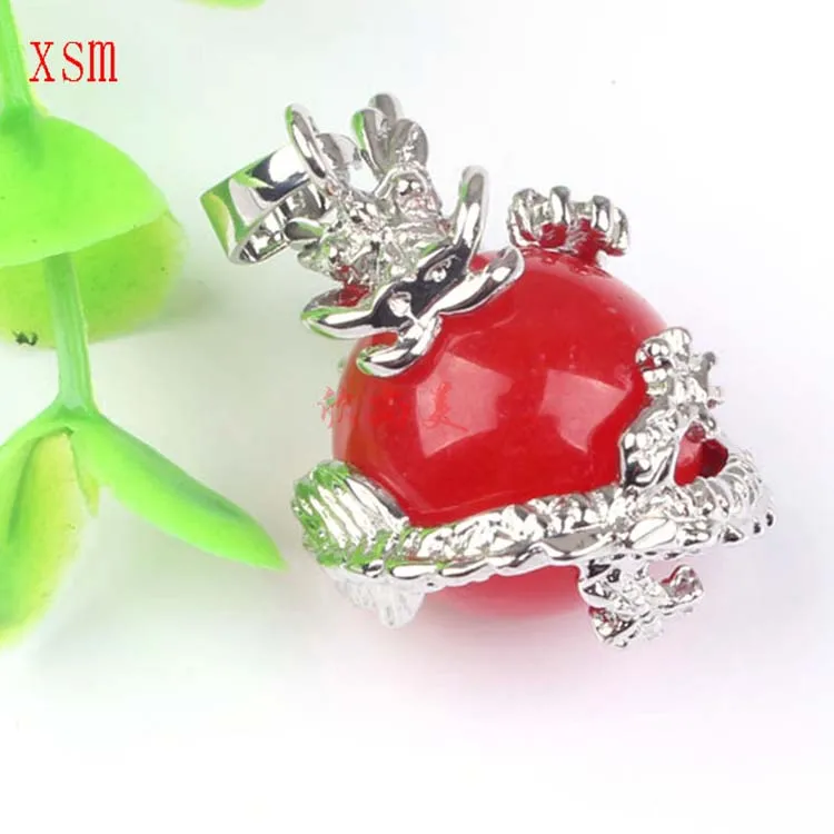 
ML Natural Stone Round Beads Pendant Wrap Chinese Dragon Healing Crystal Quartz Reiki Chakra Pendant Jewelry 