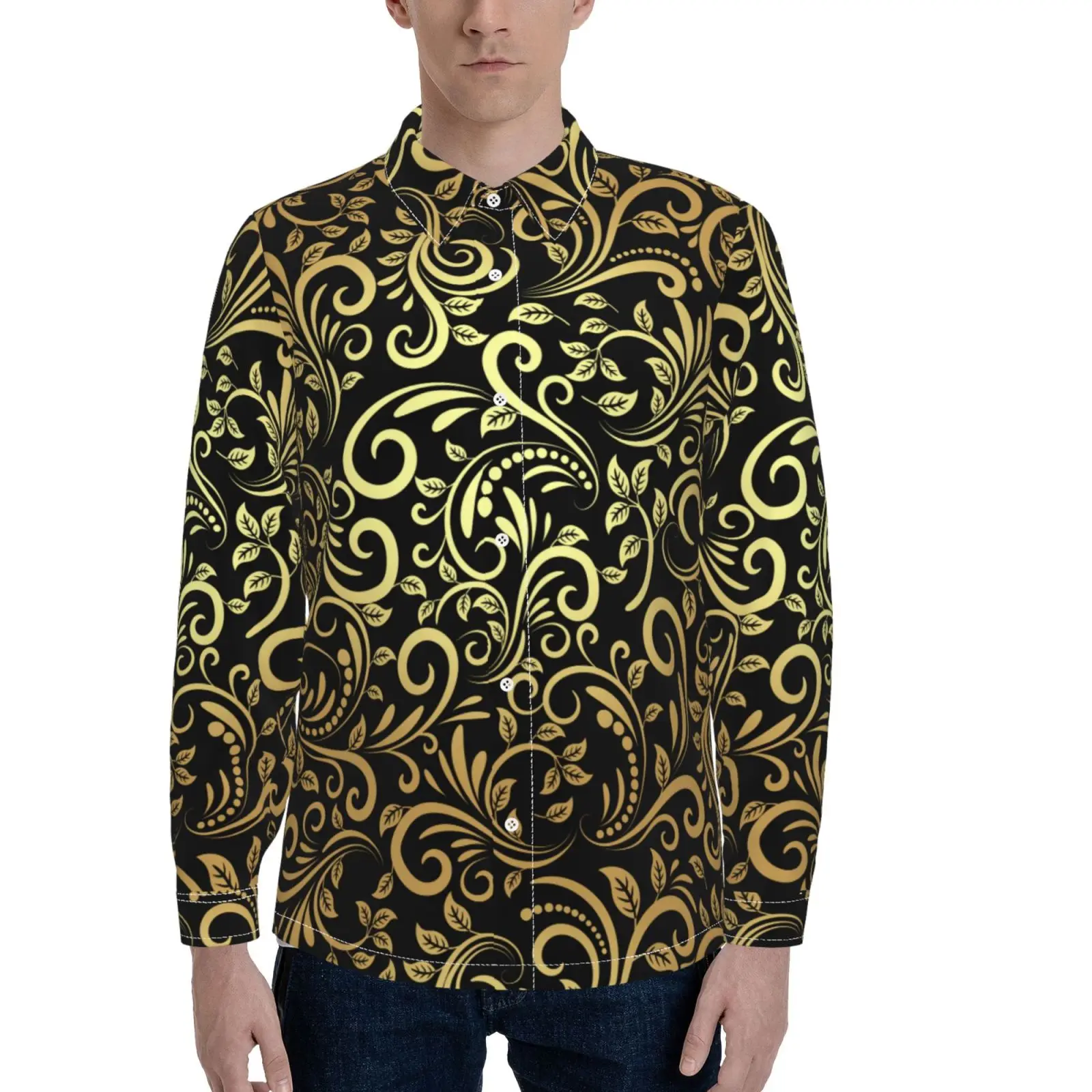 2022 Wholesale OEM Summer Custom Design Printed Vintage Pattern Casual Turndown Men Long Sleeve Shirts