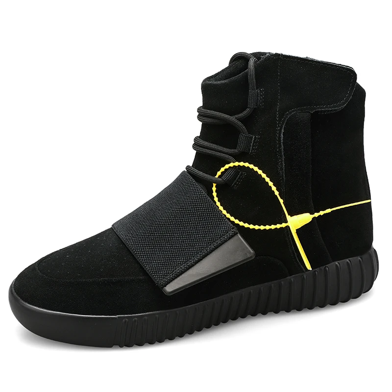 New Design Genuine Leather Sport Shoes Pure Color Fashion Custom High Top Sneakers For Men With Big Discount