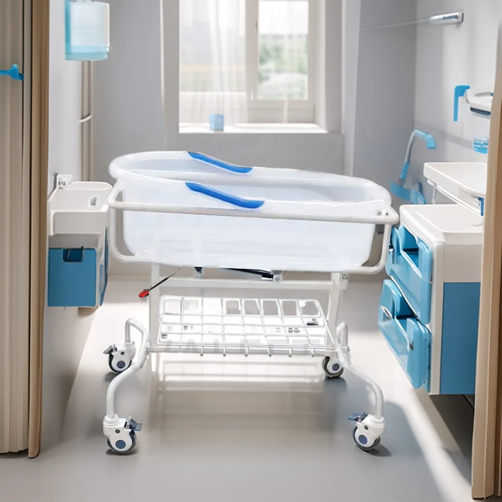 Professional Hospital Use Hospital Furniture Epoxy Coated Infant Bed with 40mm Mattress