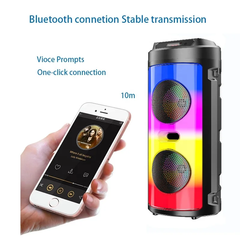 Double Ultras Drivers Rgb Flame Portable Speaker with Mic FM Radio Tf Card Tws Hi-fi Big Trolley Desktop Audio Sound Speaker