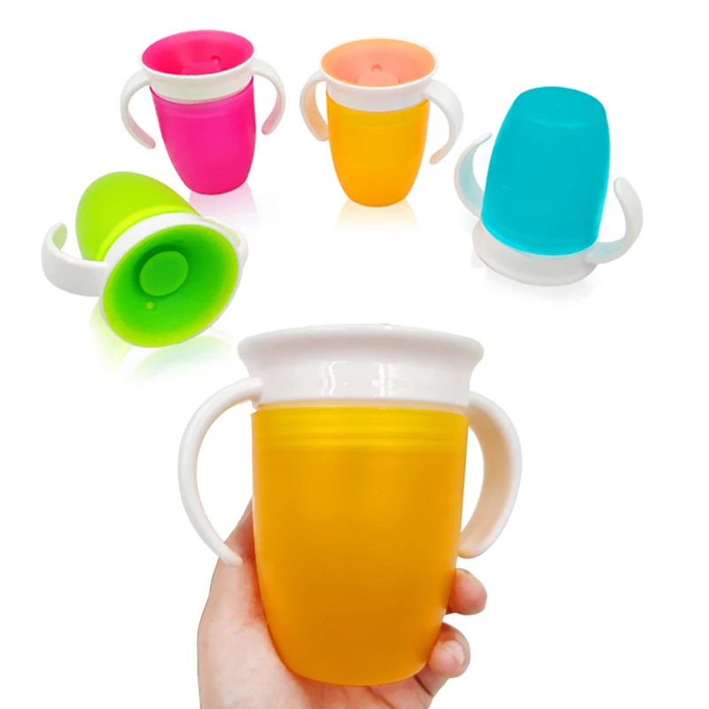 360 Degrees Rotated Baby Learning Drinking Cup with Double Handle Flip Lid Leakproof Magic Cup Kids Water Feeding Cups Bottle