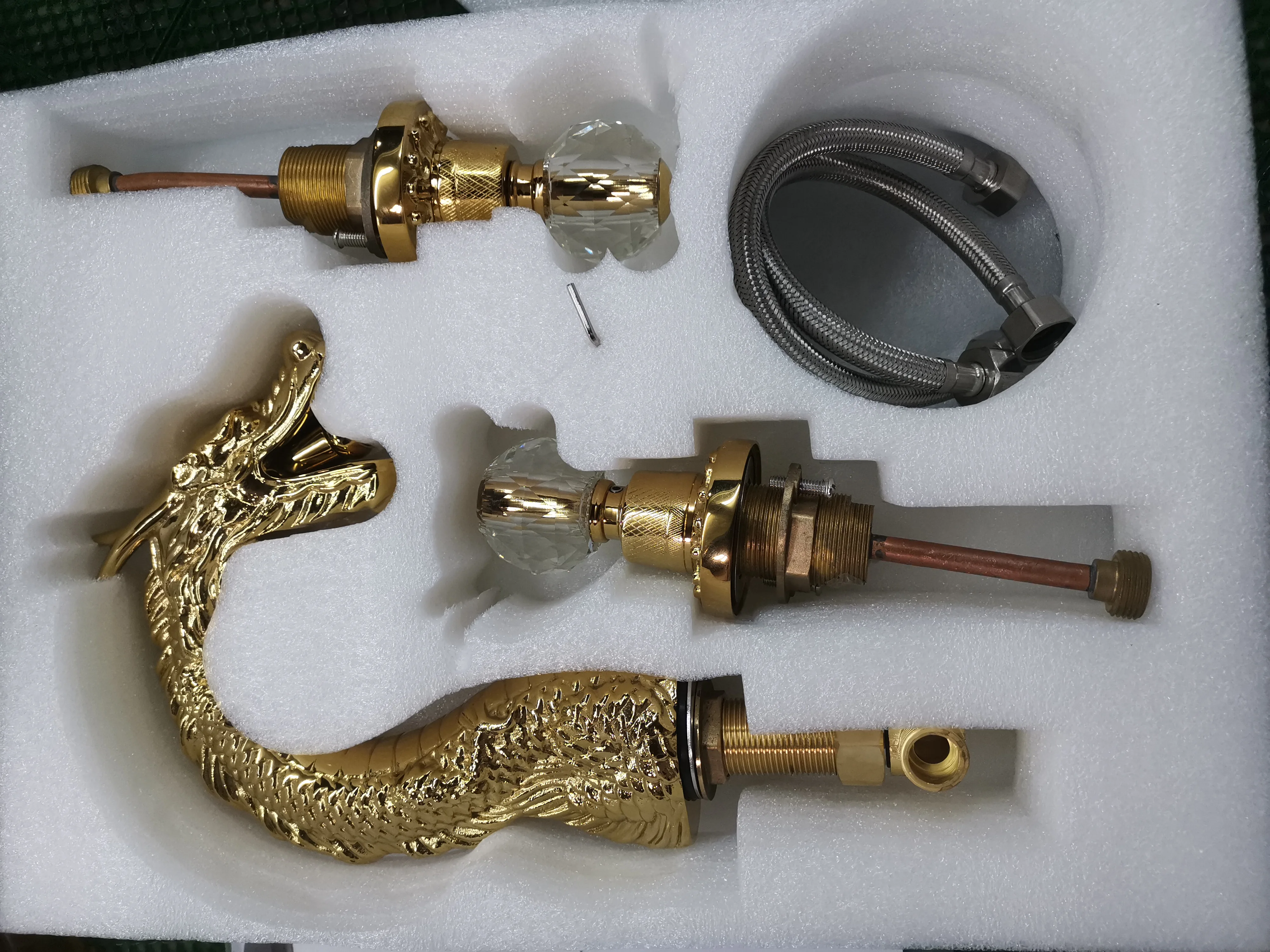 China Dragon crystal handle bathroom gold basin faucet