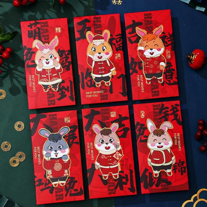 Chinese New Year Festival Gift Packing Red Envelope Happy Health Wealth Good Luck Rabbit Year Money Bag
