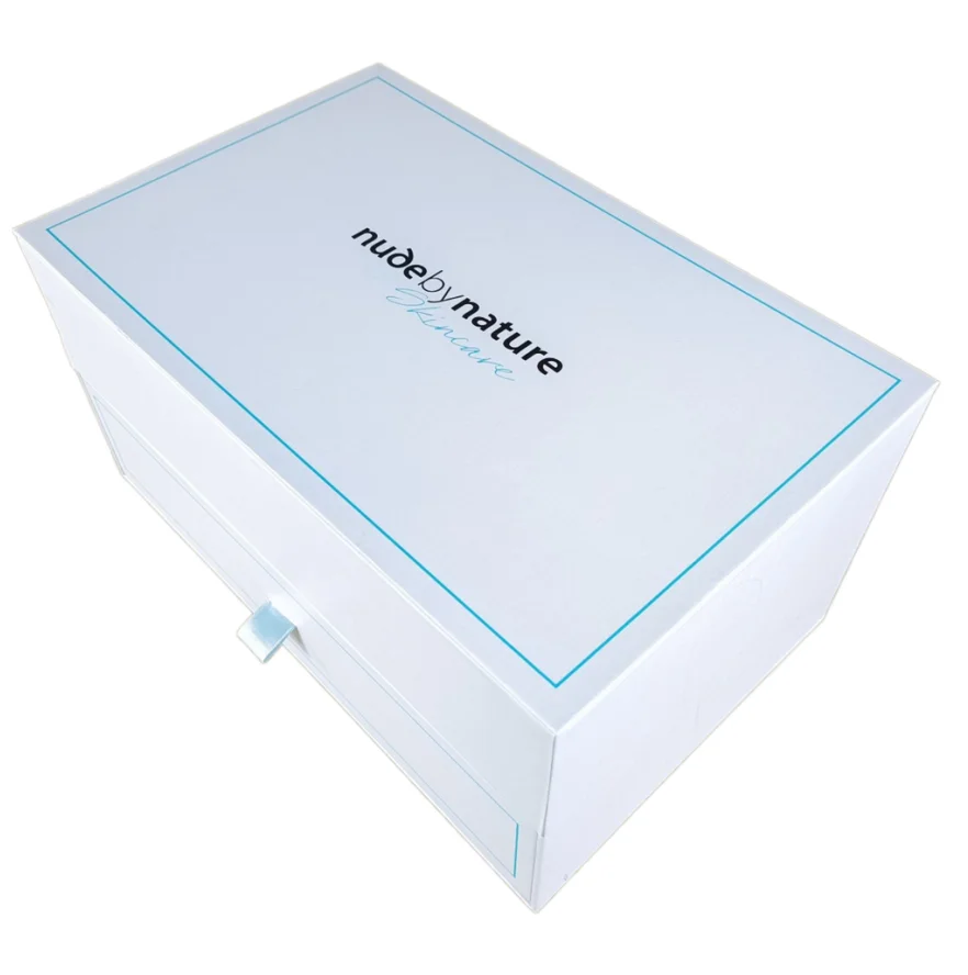 Premium double drawer paper packing boxes with blister inserts for cosmetic set products