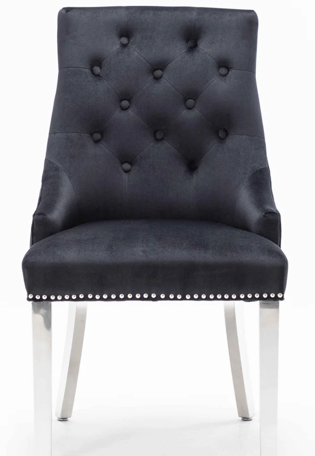 
Studs around UK market dining chair stainless steel legs with ring knocker on back 
