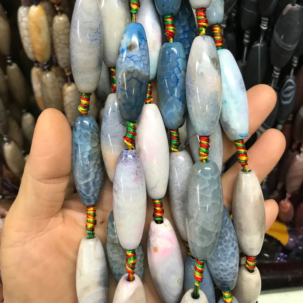 14x40mm DIY Jewelry Making Material Natural Stripe Agate Long Barrel DZI Loose Beads