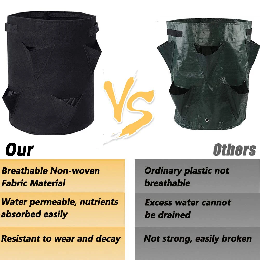 Heavy Duty Re-usable Garden Planting Grow Bag 10 Gallon Felt Fabric Strawberry Grow Bag With 8 Pockets