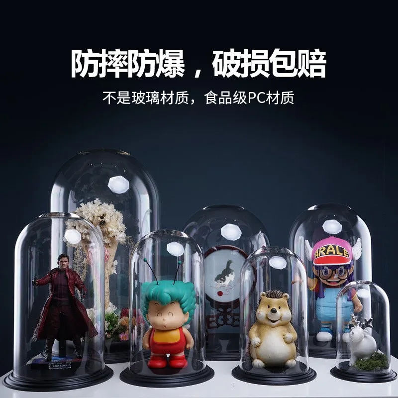 Clear extra large Glass Dome Tabletop Centerpiece Artwork Bell Jar rose Display Case with Black Base