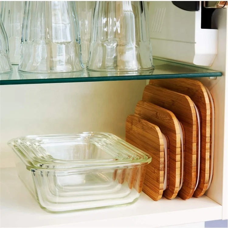 Borosilicate Glass Lunch Box Microwave Oven Safe Food Container with Bamboo Lid