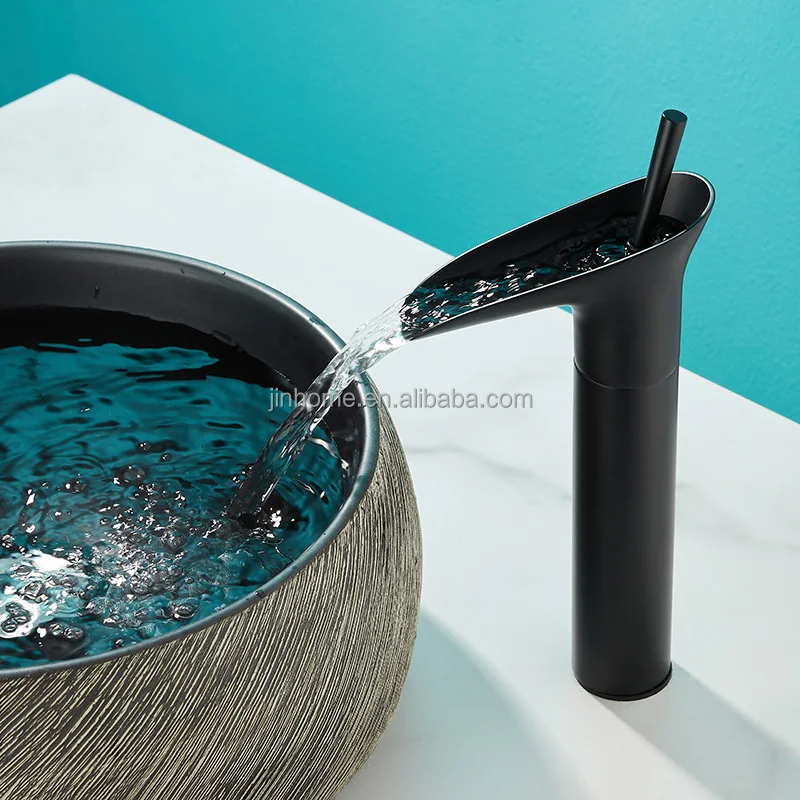 Luxury style black waterfall bathroom brass bathroom basin faucet high end