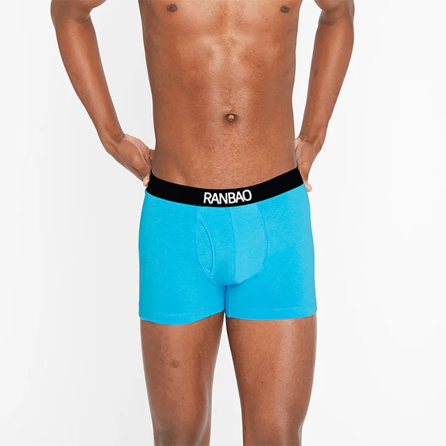 Wholesale 100% cotton mens underwear fly open design men boxer customized logo mens boxer briefs