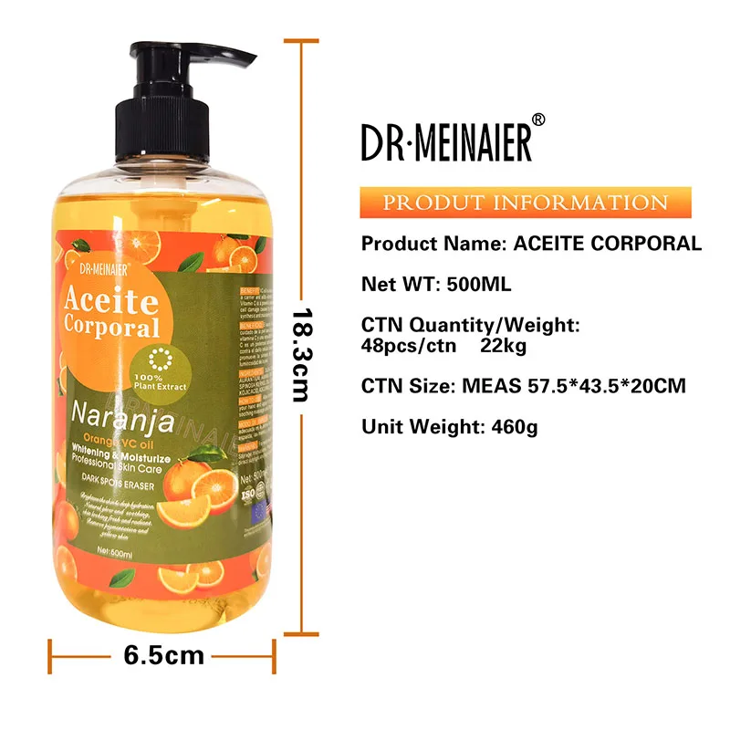 Organic 500ml Orange Vitamin C Body Serum Oil Skin Care Body Massage Sweet Orange Oil