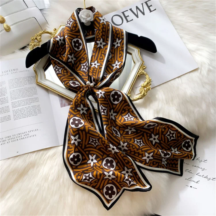 2022 Custom Long Scarf Tie Tote Bag Ribbon Handle Satin Twill Scarf  Silk Satin Scarf