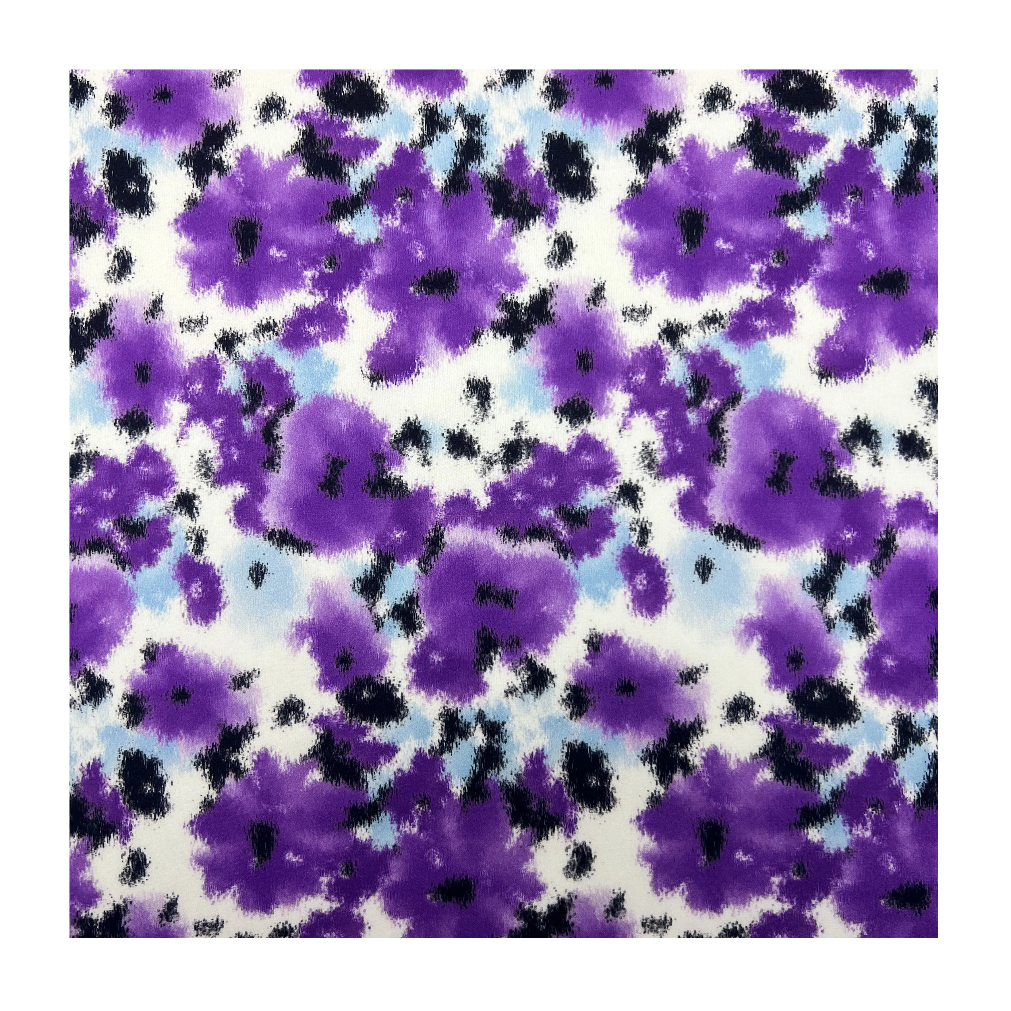 popular hot quality purple fuzzy flower silk efffect smooth and soft polyester digital print stain fabric for clothing