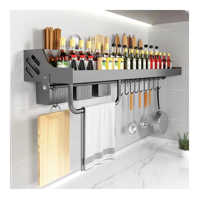 Stainless Steel Wall Mounted Knife Holder Tableware Storage Shelving Units Spice Organizer Rack