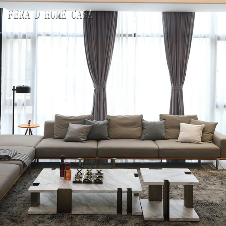 Saudi Arabia villa furniture modern sofa corner luxury italian leather L shape sofa set