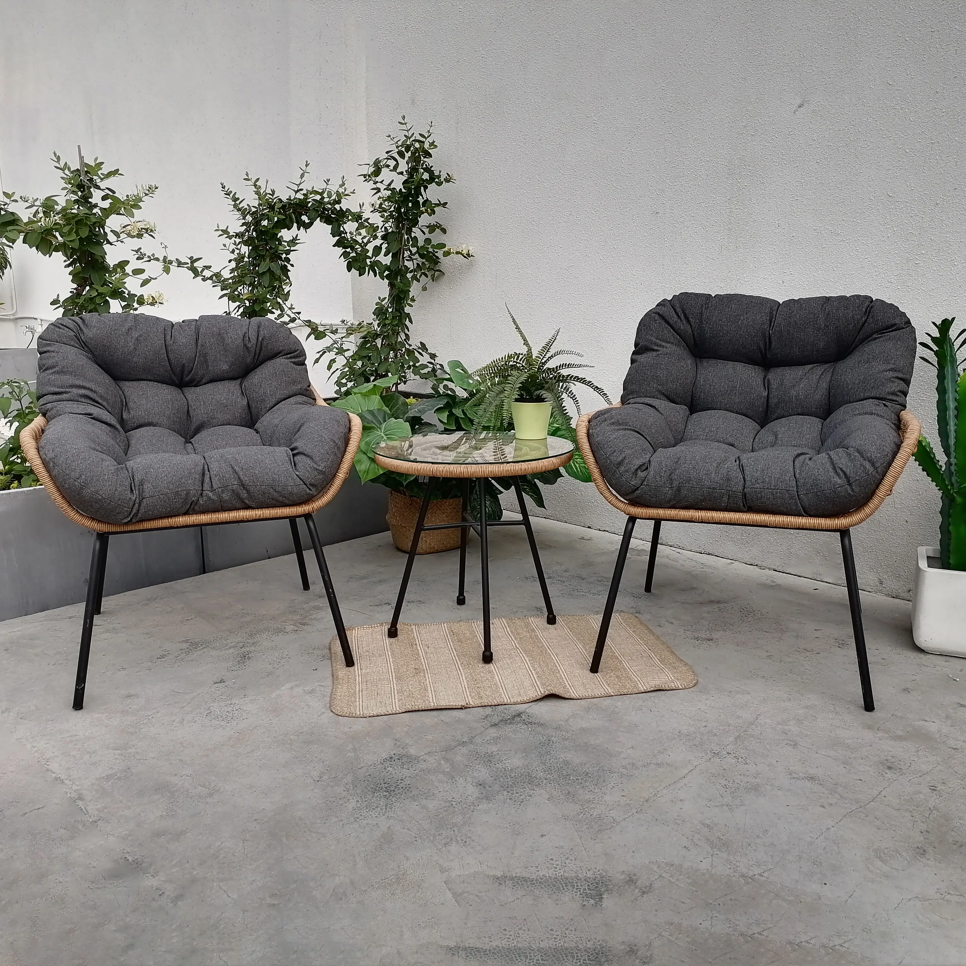 Modern outdoor furniture garden dining set metal steel rattan patio 3pcs furniture set for sale