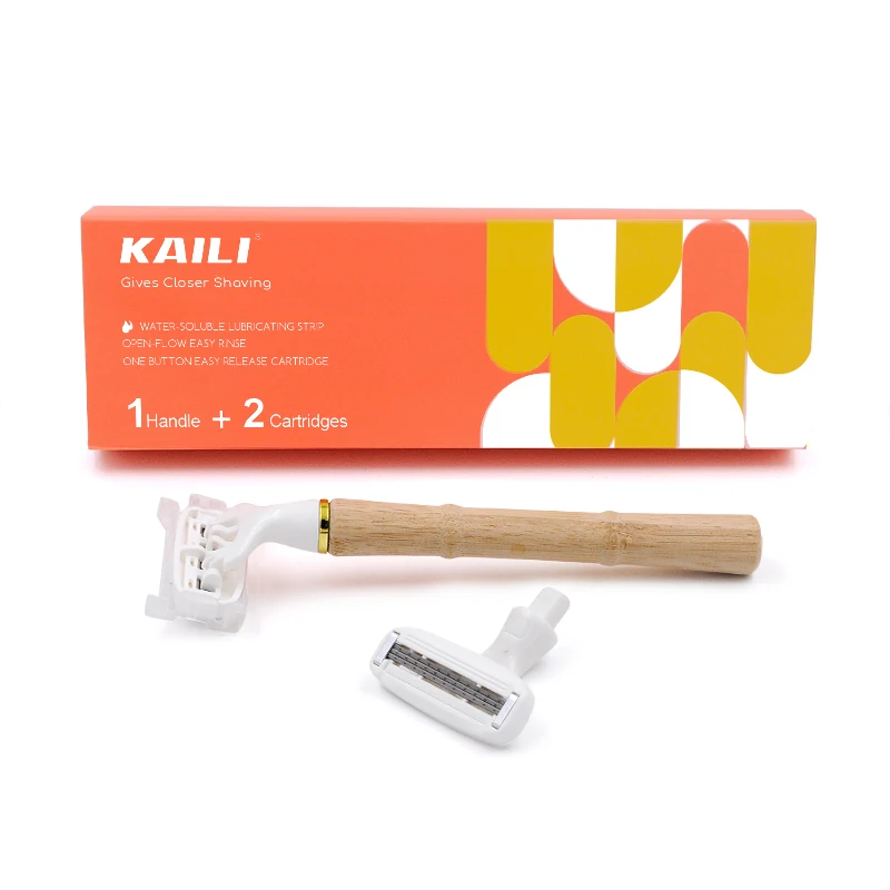 private label gift box packed shaving razor bamboo razor with 6 blades changeable cartridge natural eco razor