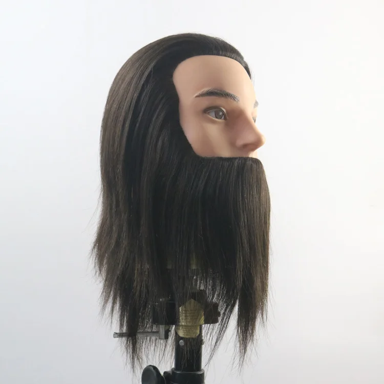 100% Human Hair Male Manikin Doll Mannequin Training Head with Beard