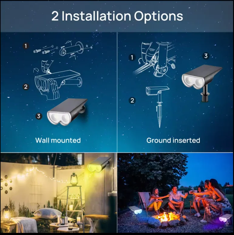 IP67 Waterproof Solar Powered Garden Lights Outdoor Landscape Spotlights with Spike Changing Solar Spotlights for Outdoor Use