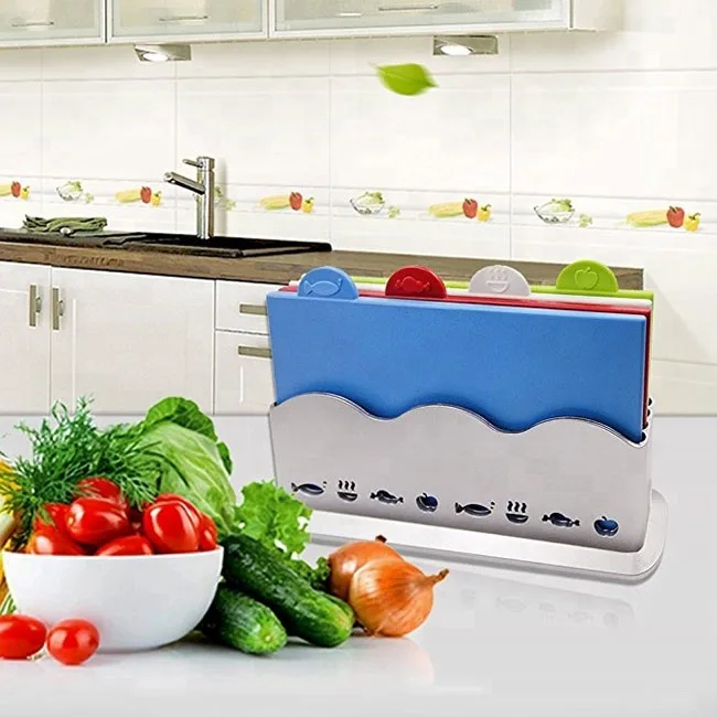 Горячая распродажа 4 упаковки мясные рыбные овощи приготовленная пищевая пластиковая разделочная доска с подставкой
