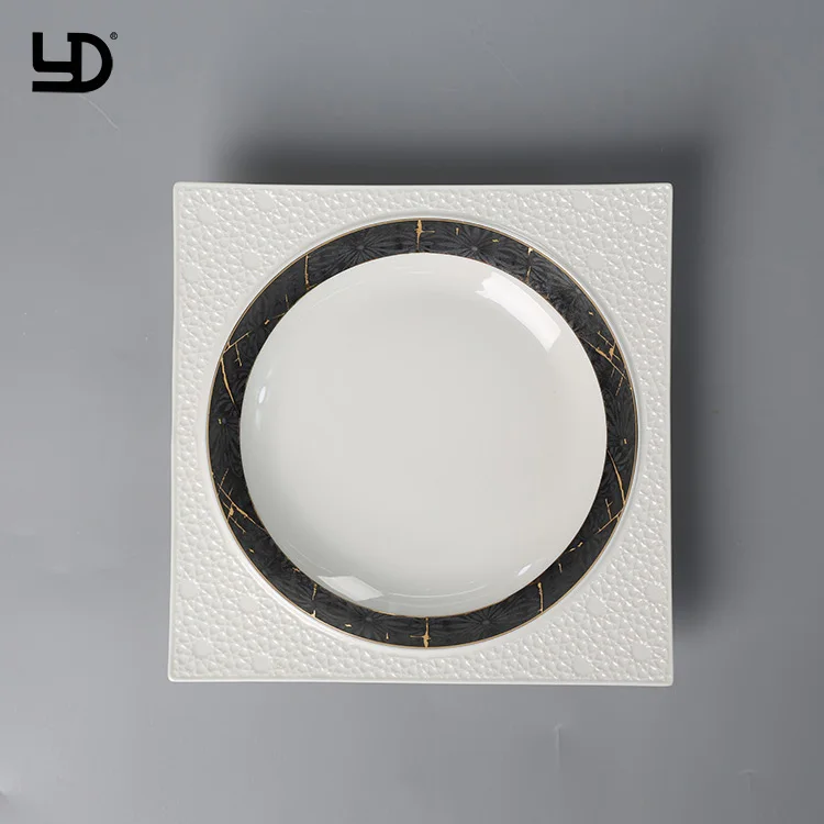Dubai Porcelain Dinner Set Wedding White Dinnerware Royal Ceramic Tableware Embossed Plate