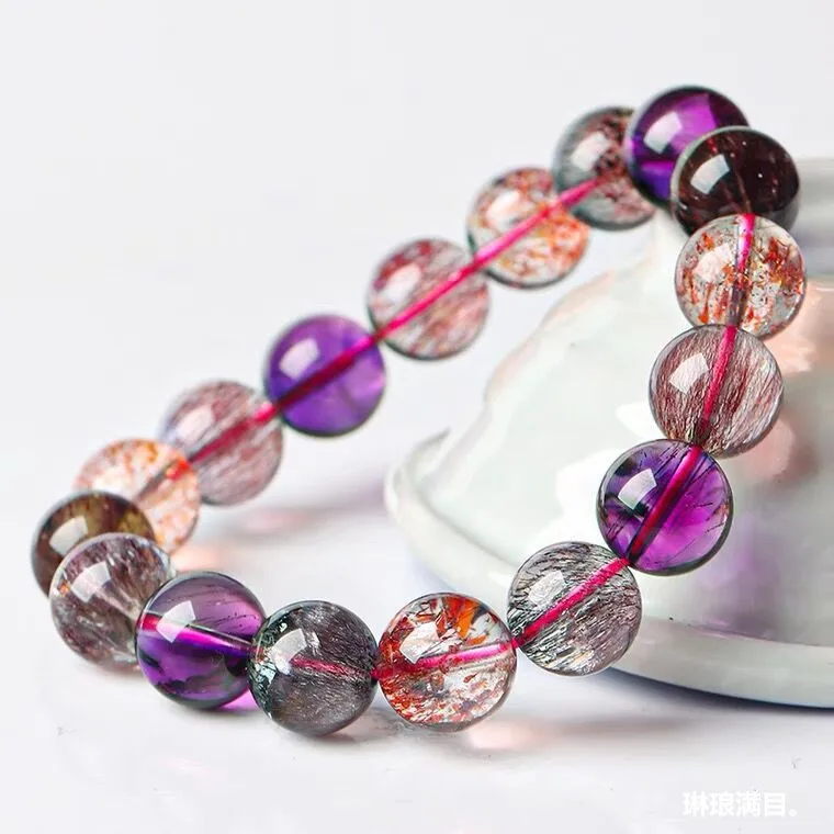 Natural Brazil Crystal Creme Cassis G. B Three-round Backbone Super Seven Bracelet Hair Bracelets for Men and Women Gift